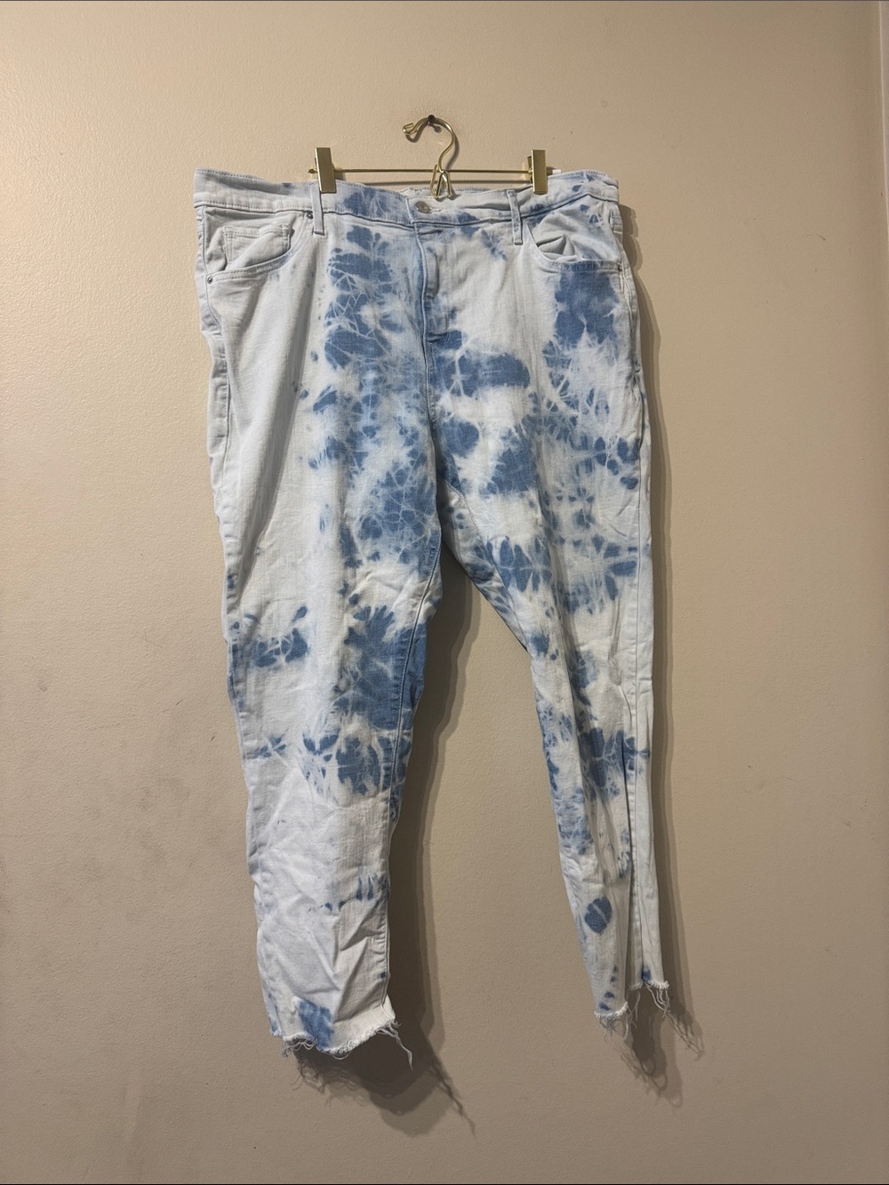 Levi's 721 High rise skinny ankle jeans sz 20W tie dye bleached frayed hem